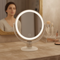 Miroir de maquillage LED de table Haixin Beauty rechargeable, nouveau, rond, grossissant, rotatif à 360 degrés, avec 3 couleurs de lumière