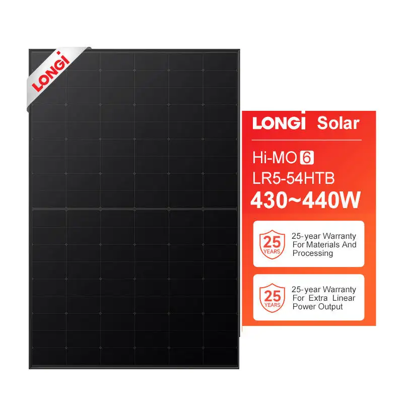 LONGi Hi-MO 6 Explorer LR5-54HTB tout cadre noir 430W 435W 440W Panneaux solaires au meilleur prix en stock