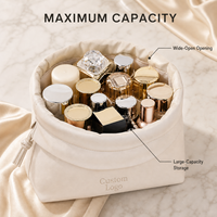 Pochette cosmétique personnalisée en cuir PU avec cordon de serrage, logo personnalisé, grande capacité, organiseur de maquillage de voyage pour femmes