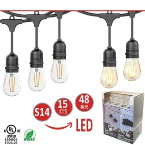 Cadena de luces LED Vintage Edison de 48 pies para iluminación comercial al aire libre IP65 hebras de plástico 15 bombillas colgantes para - Product Image 4