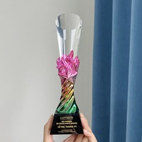 Trophée en Résine de Cristal Trophée Étoile de Verre Cylindre Coloré avec Or Argent Cuivre Oreille de Blé Design Étoile Décoration MH-N358