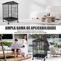 Cage à oiseaux en métal avec cadre en acier inoxydable, porte coulissante horizontale, base à roulettes, dessus ouvert, perchoirs en bois, mangeoires doubles