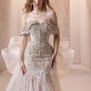 Lsgz04 Magnificent White High Neck Long Sleeve Crystal Sequin Beaded Palace <b>Ball</b> <b>Gown</b> Cathedral Wedding Dress Jancemebr - Product Image 3