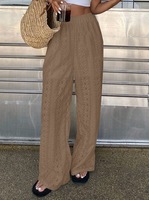 Groothandel dames witte broderie broek met oogjes, hoge taille, wijde pijpen, uitgeholde zomerse casual boho strandbroek, bulk