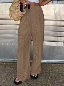 Pantalones <span class=keywords><strong>de</strong></span> mujer al por mayor, blancos con bordado inglés, <span class=keywords><strong>de</strong></span> cintura alta, <span class=keywords><strong>de</strong></span> pierna ancha, calados, informales <span class=keywords><strong>de</strong></span> verano, estilo bohemio para <span class=keywords><strong>playa</strong></span>, <span class=keywords><strong>a</strong></span> granel - Product Image 3
