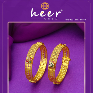 Elegant gold <b>bangles</b> pair with traditional design ethnic <b>indian</b> jewelry for women bridal wear festive accessory luxury style - Product Image 2