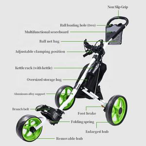 नई फोल्डेबल एल्यूमीनियम फ्रेम हल्के वजन गोल्फ पुश कार्ट के साथ 3 व्हील गोल्फ ट्रॉली - Product Image 2