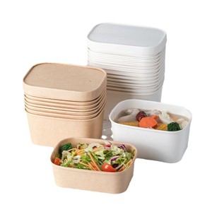 Recipientes Desechables Cuadrados de Papel Kraft Reciclable y Biodegradable para Ensaladas y Comida para Llevar con Tapas, de 500ml, 650ml, 750ml y 1000ml - Product Image 6