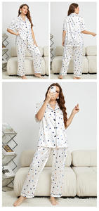 Ensemble de pyjamas en <span class=keywords><strong>satin</strong></span> pour femme, vêtements de nuit, vêtements de <span class=keywords><strong>grande</strong></span> <span class=keywords><strong>taille</strong></span> en soie, boutons imprimés en forme de cœur, haut et pantalon de détente - Product Image 6