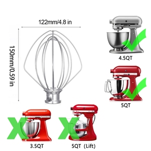 Accessoires de cuisine en gros pour batteur sur socle <span class=keywords><strong>KitchenAid</strong></span> 5QT, <span class=keywords><strong>fouet</strong></span> en acier inoxydable - Product Image 2