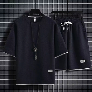 Conjunto de 2 Piezas para Hombre, Verano, Sólido, Transpirable, Informal, Camiseta y Pantalones Cortos, Talla Grande, Ropa Urbana Diaria - Product Image 2