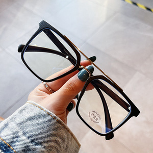 Nouvelles lunettes anti-lumière bleue à monture carrée, monture complète, verres en acétate, unisexe, design rétro grain de bois S3 30098 - Product Image 1