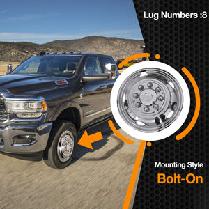 Simuladores de rueda doble de acero inoxidable de <span class=keywords><strong>17</strong></span> ", perno en la cubierta de la rueda con <span class=keywords><strong>tapacubos</strong></span> centrales extraíbles para 03-21Dodge Ram 3500 - Product Image 5