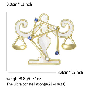 2025 nouveau Design les 12 signes du zodiaque épinglettes métal strass balance broches broche pour la décoration de chemise des femmes - Product Image 2