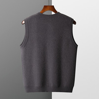 Pull en cachemire personnalisé pour homme, col en V, sans manches, uni, élégant, doux, chaud, tricoté