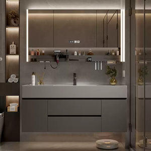 Moderno estilo de lujo de luz microcristal integrado lavabo baño vanidad lavabo gabinete combinación de gabinete de baño - Product Image 6