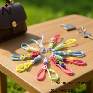 Portachiavi con corda a forma di faccina sorridente, anello elastico colorato per chiavi e borse, 600 pezzi per scatola - Product Image 3