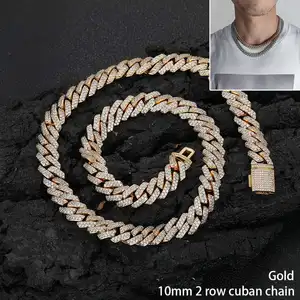 Colar de hip hop para homens, colar com 10/12/15/20mm de diamante cubano banhado a prata, corrente cubana Iced Out Cz Prong, elo cubano banhado a prata