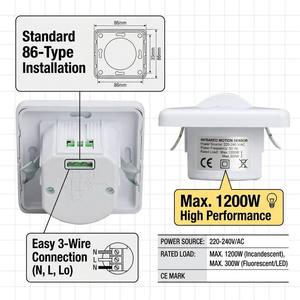 Sensore di Movimento e Posizione PIR LED Tecnologia a 3 Fili Bianco Infrarossi Montaggio a Filo Rilevamento 9m 220-240V AC - Product Image 3