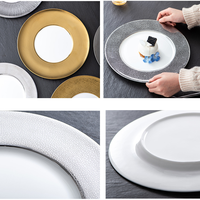 Assiette à dîner en céramique avec bord doré, 10 pouces, assiette de service de luxe pour les dîners raffinés, les mariages, les restaurants, passe au lave-vaisselle, moderne