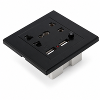 Prise murale universelle moderne et minimaliste à 5 trous avec double port USB, large plage de tension, personnalisable, vente en gros, support OEM, idéale pour les chambres d'hôtel