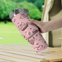 Tumbler Makanan Kucing Lucu 30oz Warna Pink dengan Pegangan, Mug Perjalanan Es Krim Burger Anak Kucing Kawaii, Stok AS, Hadiah Manis untuk Pecinta Kucing