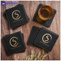 Sous-verre en similicuir gravable au laser Bluesilver, sous-verre carré en similicuir gravable au laser, lot de 4 sous-verres en similicuir gravables au laser