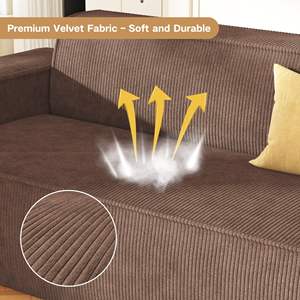 Canapé nuage sans ossature en mousse haute densité en velours brun foncé compressé, canapé en tissu brun 3 places pour salon, livré en boîte - Product Image 2