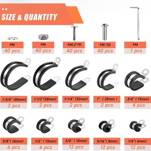 Kit de Abrazaderas para Cables, 220 Piezas, Acero Inoxidable 304, 10 Tamaños, Almohadillas de Goma, Abrazaderas para Tuberías, Fijación de Cables - Product Image 4
