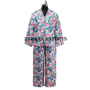Ensemble de pyjama boutonné imprimé pour femmes ensemble de pyjama de vêtements de nuit confortables personnaliser ensemble de quantité minimale de commande bas - Product Image 4