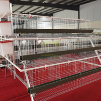 Cage à volailles de type Great Farm, 3 étages, 4 portes par niveau, en fil d'acier galvanisé avec abreuvoir et plateau à œufs