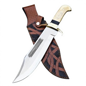 Couteaux Bowie en acier Damas faits à la main, manche en bois, étui en cuir fin, outils multifonctionnels de camping en plein air, vente en gros, OEM, DIY - Product Image 4