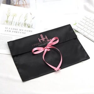 Custom Logo Printed Black Satin Envelope Hair <b>Extension</b> Bundle Wig Gift Packing Luxury Underwear Clothing Dust Silk Pouch Bag - Product Image 3