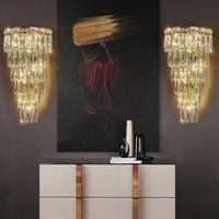 Applique murale en cristal, applique murale en acier inoxydable, applique murale LED à trois couleurs réglables, pour hôtel, couloir, chambre à coucher