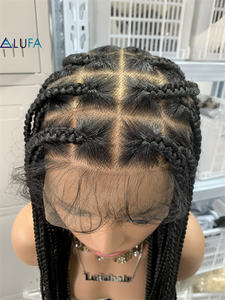 Perruque tressée synthétique afro DX620, perruque bohème sans nœuds en dentelle complète, 32 pouces, tresses carrées, perruque de déesse, tresses en boîte - Product Image 6