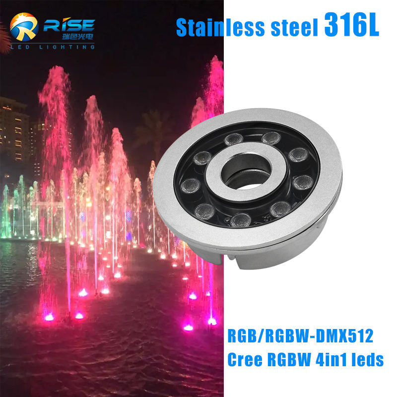 Ip68 Waterproof 316L Stainless Steel 27w/36W Nozzle Musical Rgb Pond Submersible Led Underwater Fountain Ring Pool Lights