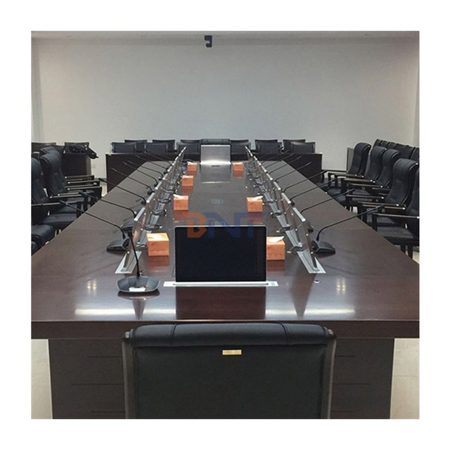 Silver/Black Paperless Conference System with Retractable Lift and Full HD 17.3 LED Monitor for Meeting Voting