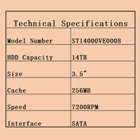 ST14000VE0008 14TB 3.5P" SATA HDD Hard Drive 7200RPM Teknologi CMR 256MB Cache Pemrosesan Metadat AI Operasi Andal 24/7