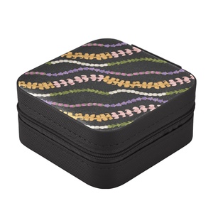 Hawaii Style Black Lei Design Custom Print Portable <b>Small</b> Mini <b>Packaging</b> <b>Box</b> Travel Case Leather Jewelry <b>Box</b> with Logo - Product Image 2