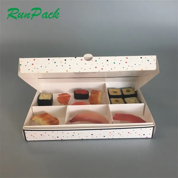 Boîte à emporter en carton personnalisé pour sushi, boîtes d'emballage en papier pour sushi doré avec impression de logo du fournisseur chinois, 100 pièces