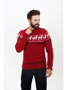 Custom FNJIA Men's Christmas Sweater Couple Jacquard Pullover Russia Fawn Winter Christmas Jumper Unisex Knit Sweater