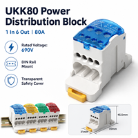 Bloc de distribution d'alimentation UKK80 80A, 1 entrée 6 sorties, rail DIN, bornier unipolaire, 690V