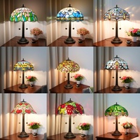 Lampe de table personnalisée de style Tiffany 16 pouces, lampe à LED en verre coloré antique faite à la main, libellule, alimentation secteur, lampe de lecture pour bureau et salon
