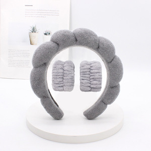 Logotipo personalizado franela Spa diadema pulsera maquillaje toalla lavado diadema pulsera conjunto para mujeres - Product Image 4