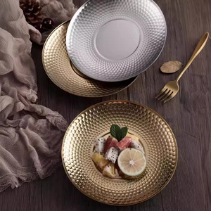 <b>Hammered</b> Stainless Steel Plate Gold Silver Shallow Dish For Hotel Food Serving Trays 4T - Product Image 2