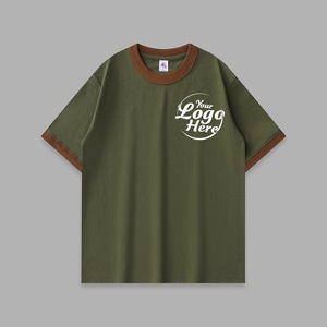 T-shirt de style collège pour hommes de haute qualité en coton épais contraste épissage conception col rond unisexe tenue décontracté - Product Image 1