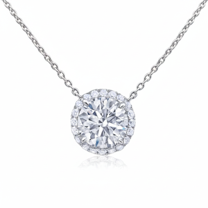 Pendentif solitaire rond en or blanc 14 carats de haute qualité pour femme, avec halo de diamants et chaîne en pierres véritables, idéal pour les anniversaires - Product Image 2