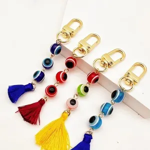 Nieuwkomers Handgemaakte Plastic Kralen Ketting Sleutelhanger Mode Turkse Evil Eye Kwast Hanger Sleutelhanger Groothandel