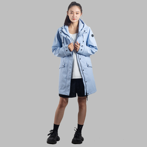 Abrigo largo rojo rosa y azul para <span class=keywords><strong>mujer</strong></span>, cálido, informal, resistente al agua, chaqueta de PU con capucha, impermeable, muy popular en Europa OEM - Product Image 6