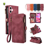 Pochette portefeuille à fermeture éclair étui en cuir à rabat magnétique pour iPhone 13 14 15 Pro 16e blocage des fentes pour cartes étui de téléphone pour iPhone 16